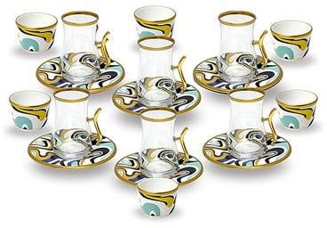 Tea Cawa Set with Saucer Elegant Turkish Estikana Cups for Tea Coffee Set of 18 pcs Made in Turkey - ETS8801