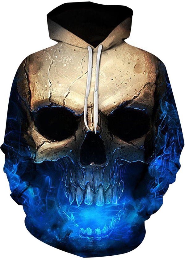 3D Skull Print Pocket Hoodie - Xl