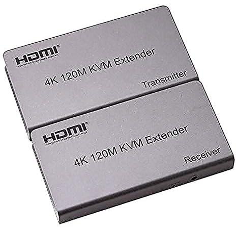 جهاز تمديد استقبال وإرسال HDMI كيه في ام 4K بطول 120 متر عبر كيبل ايثرنت Cat5/5e/Cat6 بمنفذ RJ45، يدعم USB والماوس ولوحة المفاتيح وشاشة تعمل باللمس من بروتوكارت