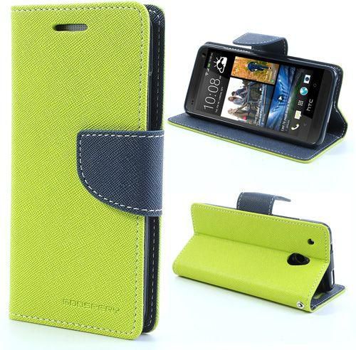 Mercury Fancy Diary for HTC One Mini M4 Wallet Leather Stand Cover - Dark Blue / Green