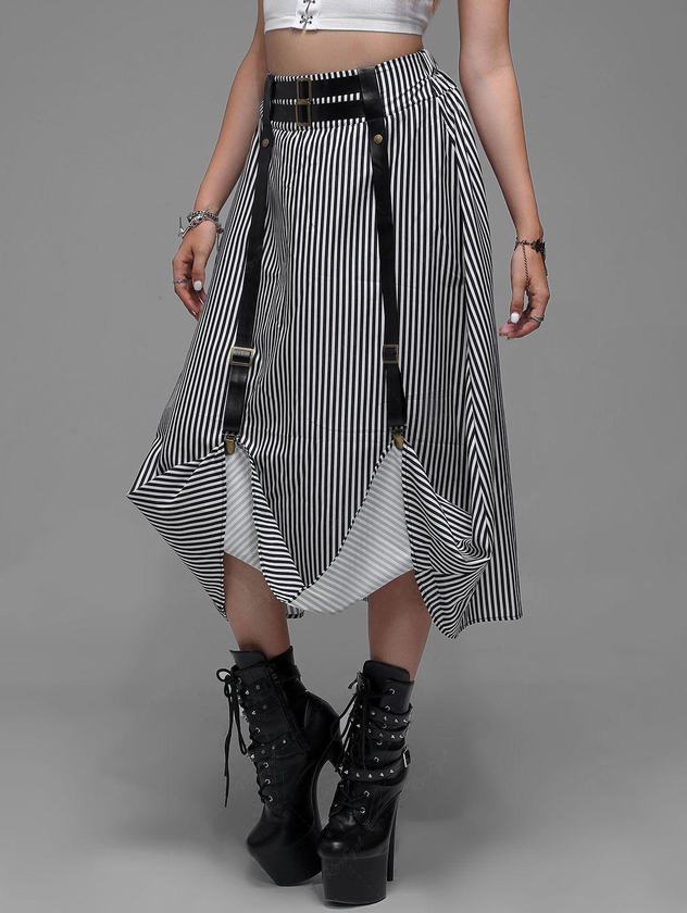 Gothic Striped PU Strap A Line Maxi Skirt - S | Us 8