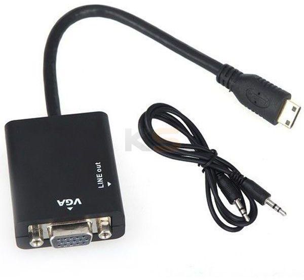 1080P Mini HDMI Male to VGA Female Video Converter Adapter HD Cable Audio Output