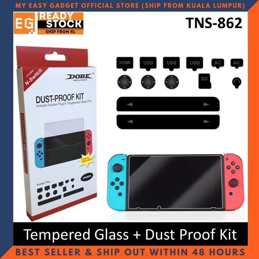 Myeasygadget Dobe Nintendo Switch Tempered Glass Screen Protector + Dust Proof Kit Rubber Plug Travel Kit TNS-862