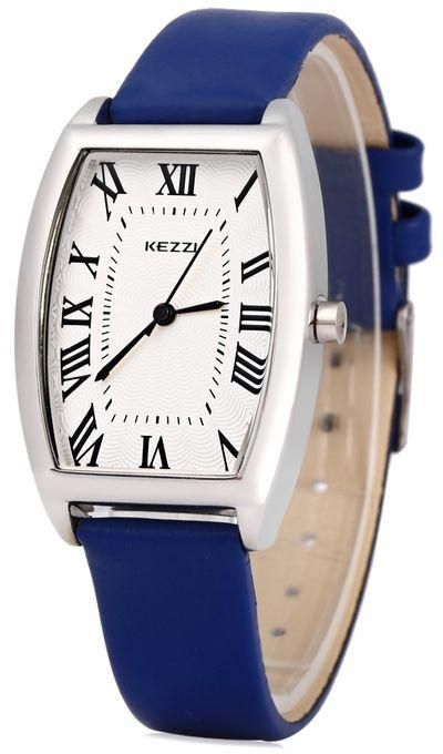 Kezzi K - 773 Women Quartz Watch Special Elliptical Dial Business Leather Band Wristwatch (Blue)
