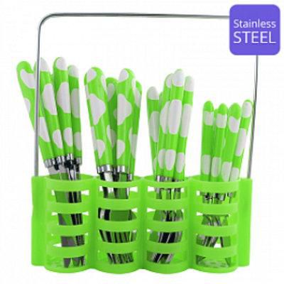 24 Pcs Stainless Steel Cutlery Set with Stand - Green