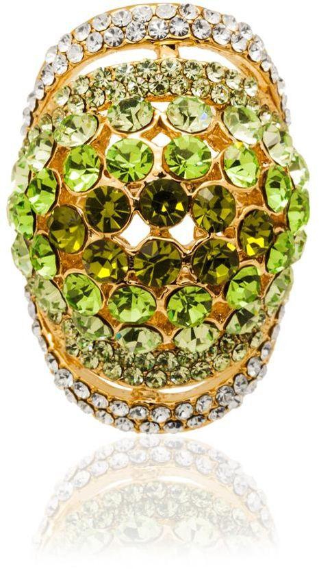 Yellow Gold Plated Ring With "Green" Colored Crystals,"209ANT"