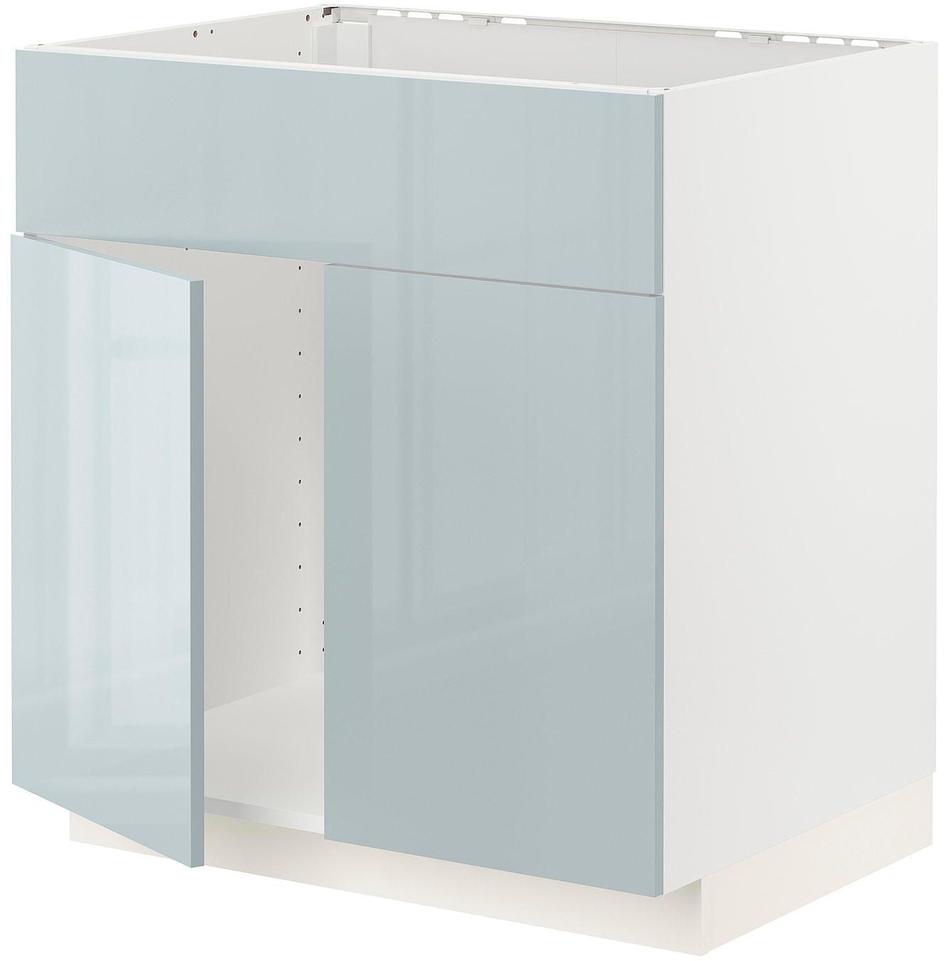 METOD Base cabinet f sink w 2 doors/front - white/Kallarp light grey-blue 80x60 cm