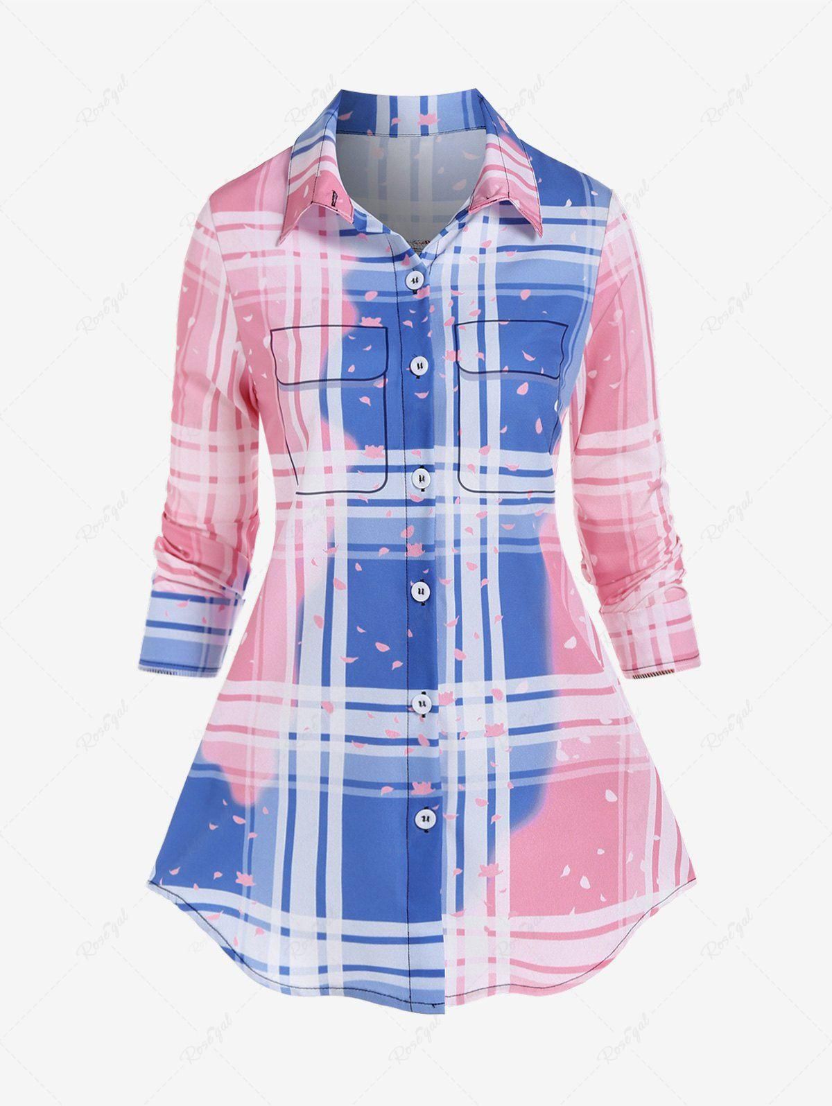 Plus Size Plaid Ombre Color Button Up Shirt - 6xl