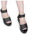 Summer Casual Women Solid Open Toe Wedge Thick Heel Sandals—BLACK