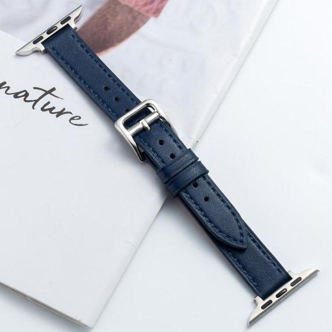 Leather watch band compatible with Apple Watch size 49 mm, navy blue color