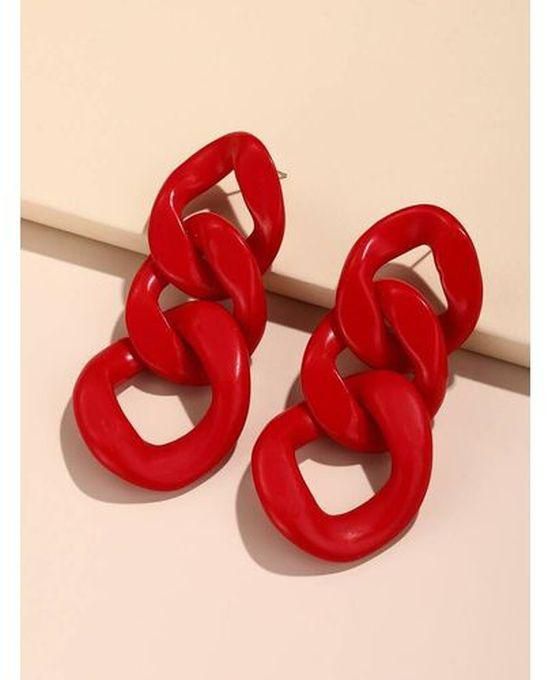 Red Earrings Plastic Chain Drop With Hook Locker For Women & Girls