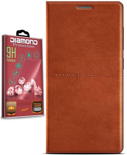 Diamond Rich Boss Cover for Lenovo Vibe P1 Mini - Reddish Brown + Diamond Glass Screen Protector