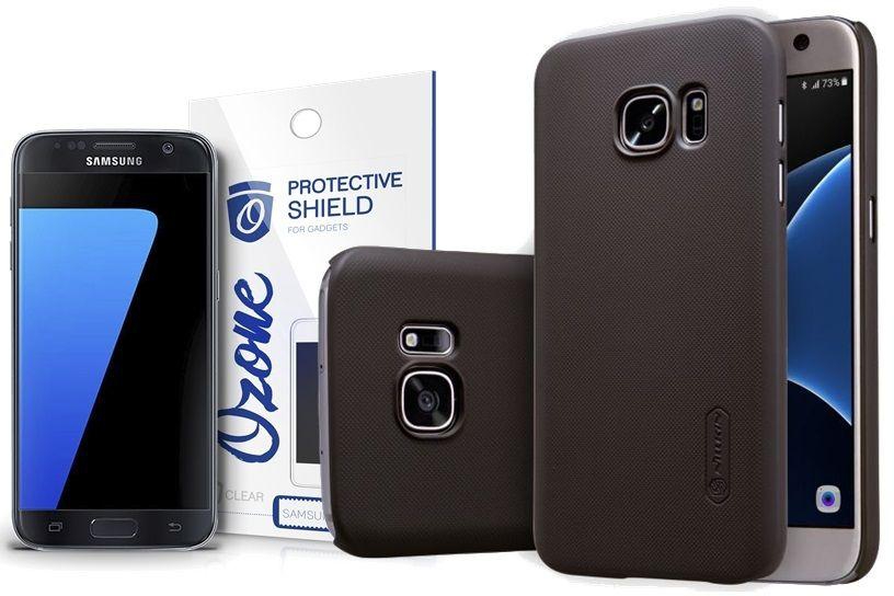 Nilkin Samsung Galaxy S7 Frosted Shield Back Case With Ozone Screen Guard- Black Color