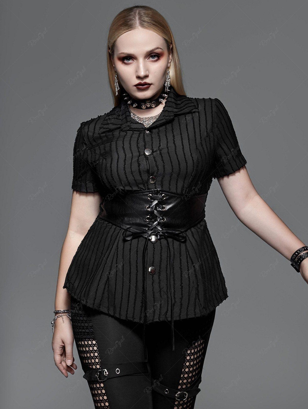 Gothic Jacquard PU Leather Lace-up Corset Shirt - L | Us 12