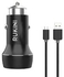 Rukini dual USB car charger 24W +  micro USB cable 1M, Black/Silver