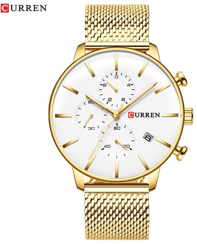 CURREN-CURREN 8339 Men Quartz Watch Stainless Steel Band Fashion Multifunction Wristwatch 3ATM Luminous Display Chronograph Calendar Date Watches