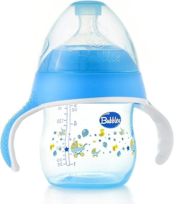 Bubbles Natural Baby Bottle With Hand, 150 Ml - White And Blue