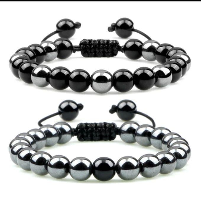 Men's Black And Silver Shambala Rope Bead Bracelet 2 Pcs