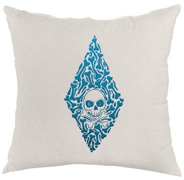 Bones And Skull Printed Cushion Cover White/Blue 40x40centimeter
