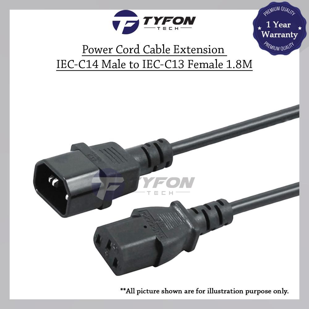 Power Cord Cable Extension IEC-C14 Male to IEC-C13 Female 1.8M (Black)