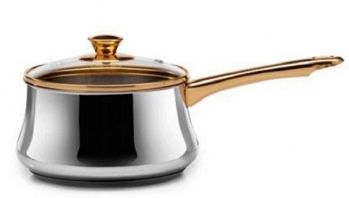 Zahran 0330061018 Stainless Steel Saucepan With Glass Stainless Steel Lid - Golden Handle 18