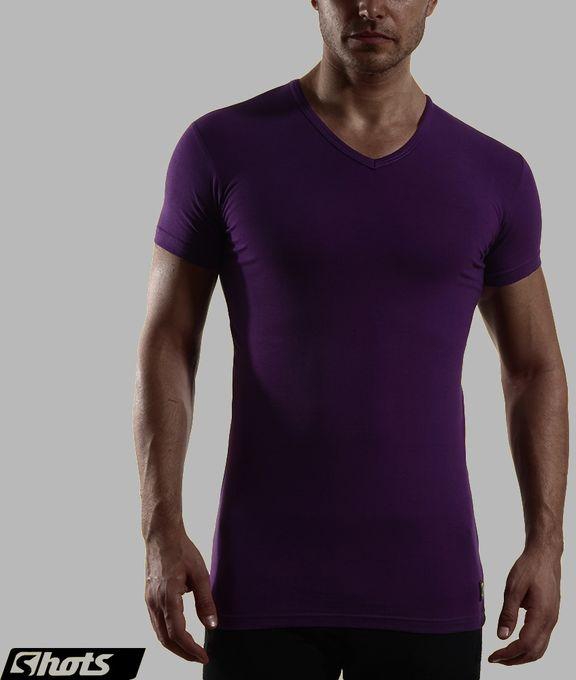 Shots Solid V-Neck T-Shirt - Purple