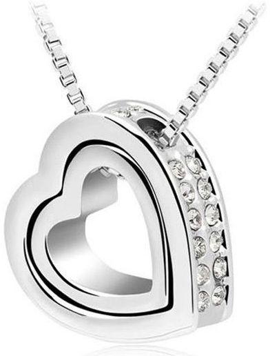 Double Heart Silver Plated  Chain Necklace
