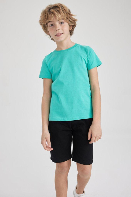 Defacto Boy Casual Regular Fit Crew Neck Knitted Short Sleeve T-Shirt - Green