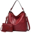 Women's PU Leather Fashion Hobo Shoulder Tote Bags with Adjustable Shoulder Strap (Red)