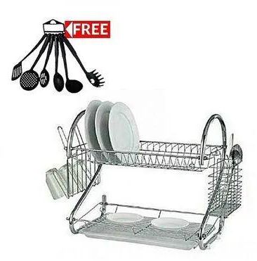 Nunix 2 TIER DISH RACKS +a FREE Set Of 6 Non-Stick Cooking Spoons