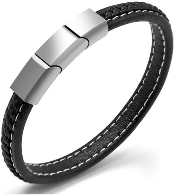 JewelOra OPE-2027 Unisex Black Leather Jewelry Bracelet