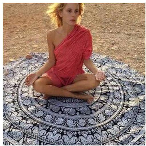 Universal 150cm Bohemian Style Mandala Round Bed Towel Thin Chiffon Beach Yoga Sheet Tapestry Black And White Totem