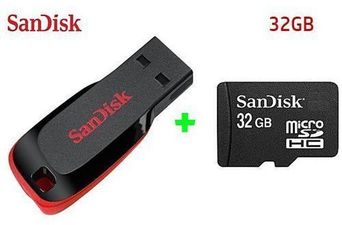 Sandisk 32GB Mem, SD, Memory Card + 32GB USB Flash Disk