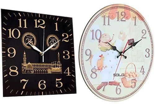 Bundle of wall clock mauve + Solo b601 wooden round analog wall clock - 40 cm