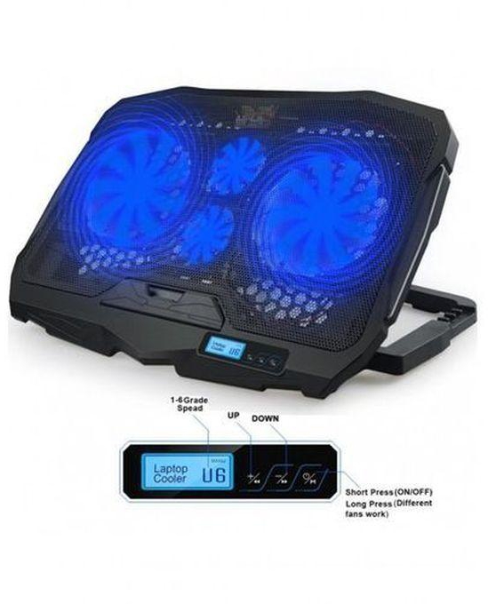 4 Fan USB Blue LED Light Laptop Cooling Pad - Black