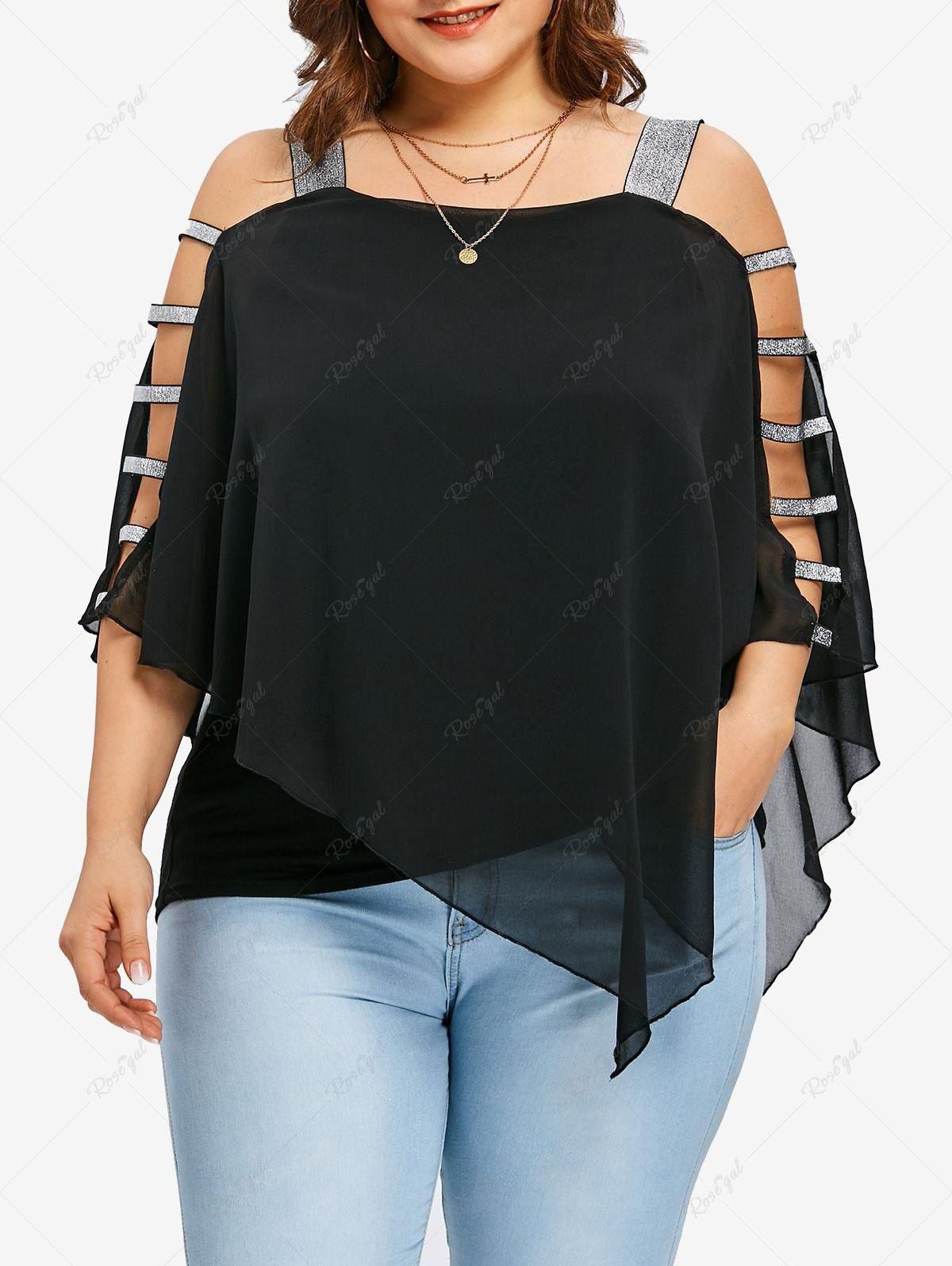 Plus Size Chiffon Hollow Out Sleeves Cold Shoulder Asymmetric Shirt - 3x | Us 22-24