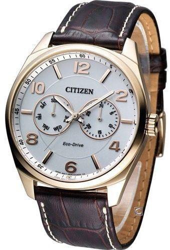 Citizen AO9024-08A Eco-Drive Men White Rose Gold Leather Watch