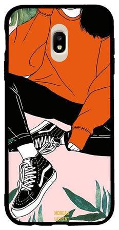 غطاء حماية واقٍ لهاتف سامسونج جالاكسي J7 برو فتاة بقميص برتقالي وحذاء أسود