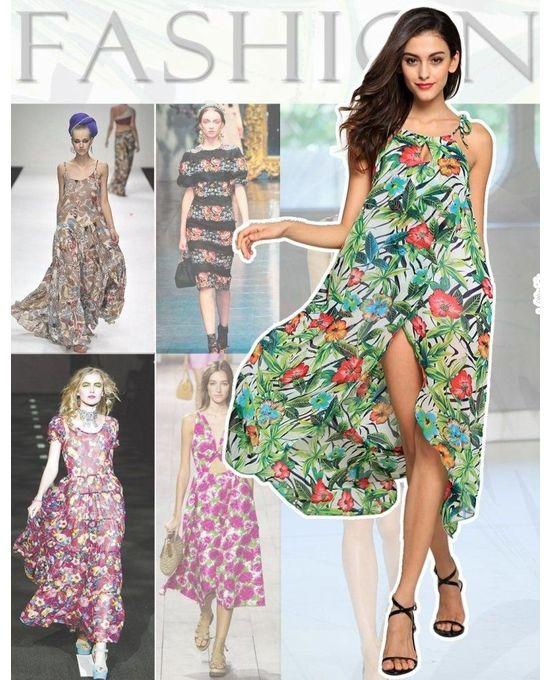 Sunweb Finejo Women Fashion Sexy Loose Chiffon Halter Sleeveless Irregular Hem Floral Print Maxi Long Dress ( Green )
