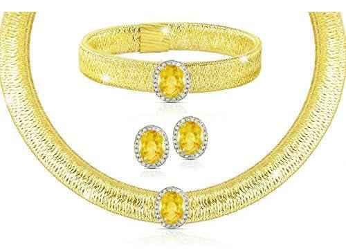 Vera Perla 18K Gold 0.52Cts Diamonds with 10mm Citrine Jewelry Set, 3 Pcs.