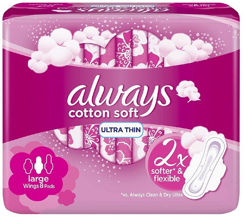 Always Cotton Soft 8 Ultra Thin Large Pads With Wings