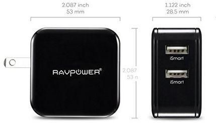 USB Charger RAVPower 24W 4.8A Dual USB Wall Charger Travel Charger with iSmart Technology