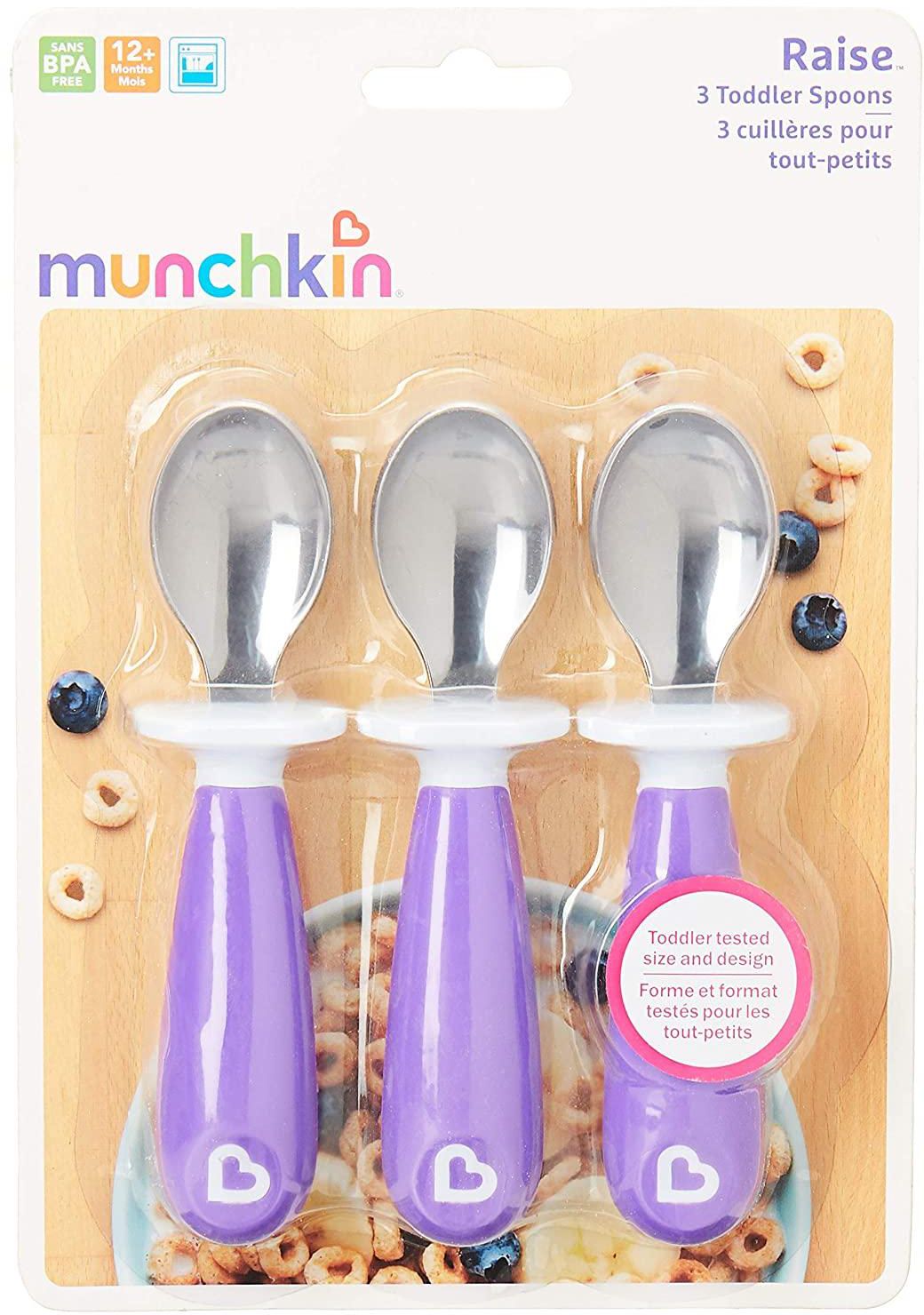 Munchkin Raise Toddler Spoon Set, Purple 3 Piece Set