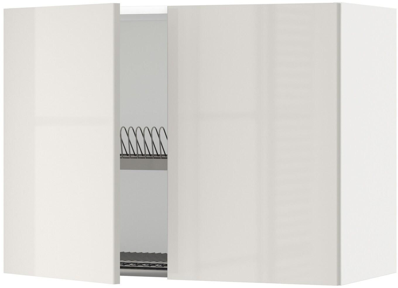 METOD Wall cabinet w dish drainer/2 doors - white/Ringhult light grey 80x60 cm