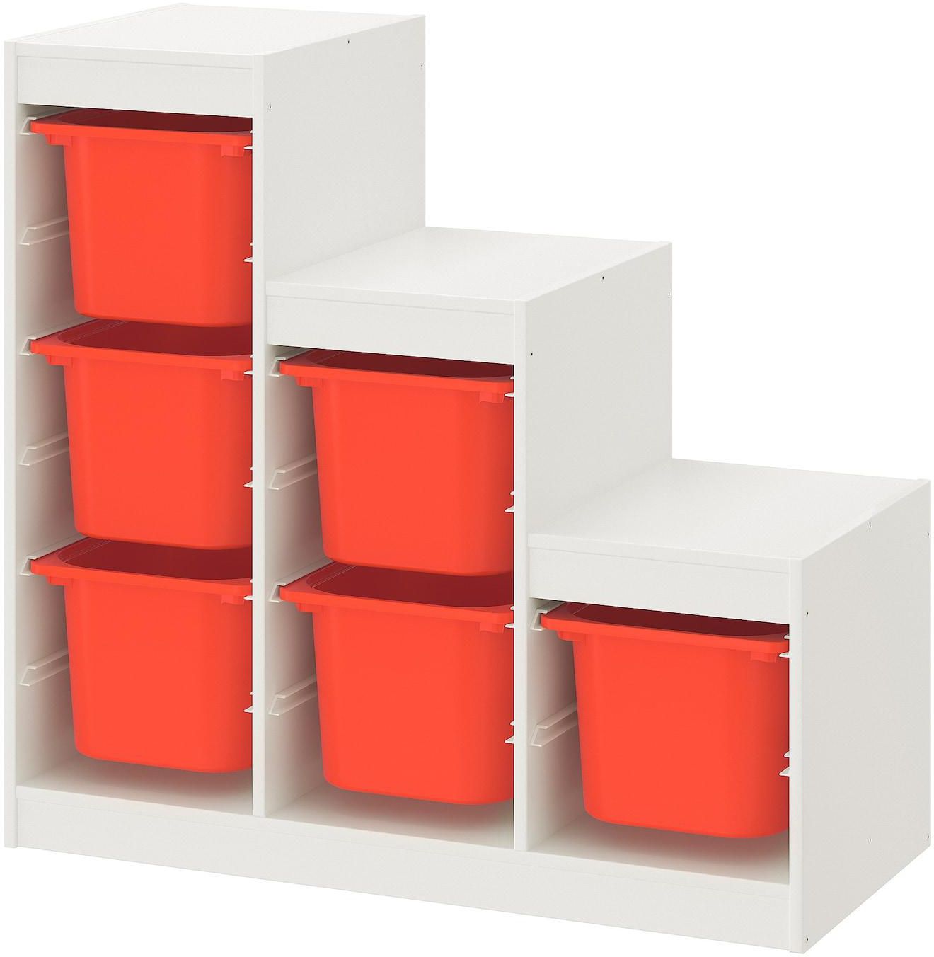 TROFAST تشكيلة تخزين - أبيض/برتقالي ‎99x44x94 سم‏