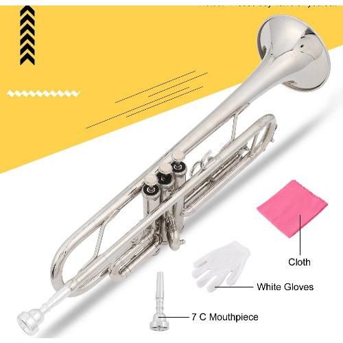 BB Trumpet For Concert Band With Case, Gloves & Valve Oil - Silver 