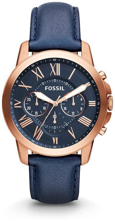 Get Fossil FS4835IE Dress Watch for Men Analog, Leather Band - Navy with best offers | Raneen.com
