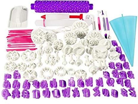 100Pcs Fondant Cake Decorating Tools Cutter Cookie Bakeware Icing Decoration Kit With Flower Modelling Mold Mould Fondant Tools Dough Roller Rolling Pin Full Set
