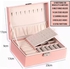 Jewelry Box Organizer for Women Girls, Large Travel Leather Storage Box With Two Layers Display For 74 Ear Studs 12 Earrings 8 Necklaces 6 Bracelets & Watches 9 Rings and 9 Extra (Pink)