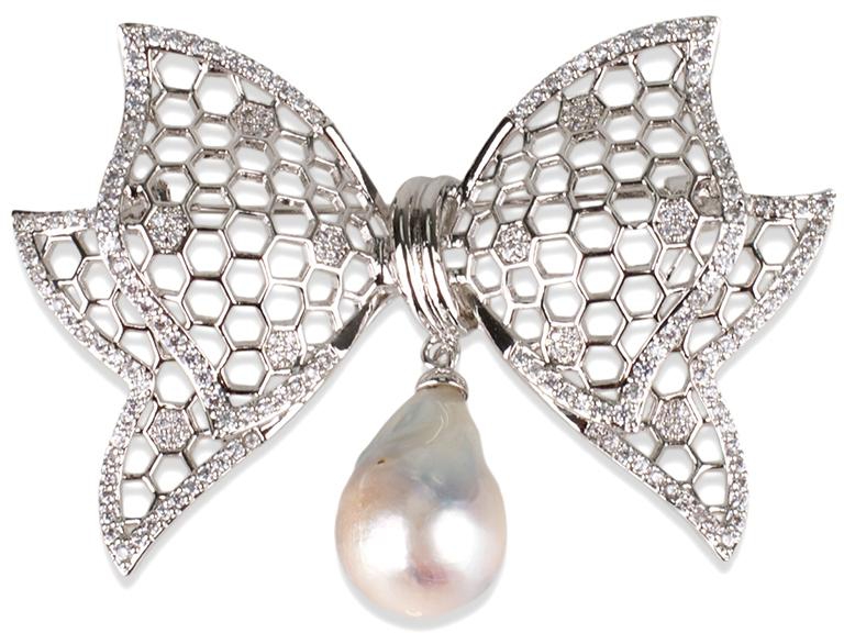 Angie Jewels &amp; Co. Baroque Pearl Ribbon Brooch